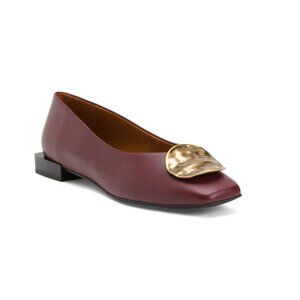 ANA PALMA Burgundy Made In Spain Leather Flats With Gold Tone Hardware
